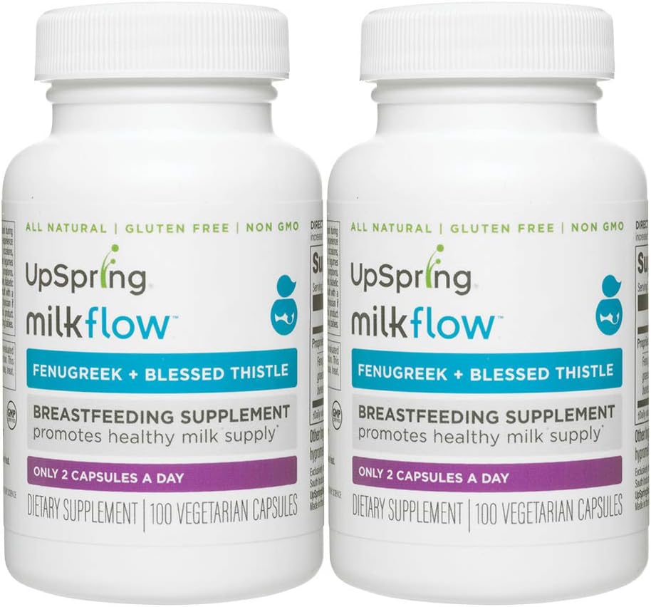 UpSpring Baby Milkflow Fenugreek and Blessed Thistle Capsules for Breastmilk Supply, 200 Count Lactation Supplement Pills