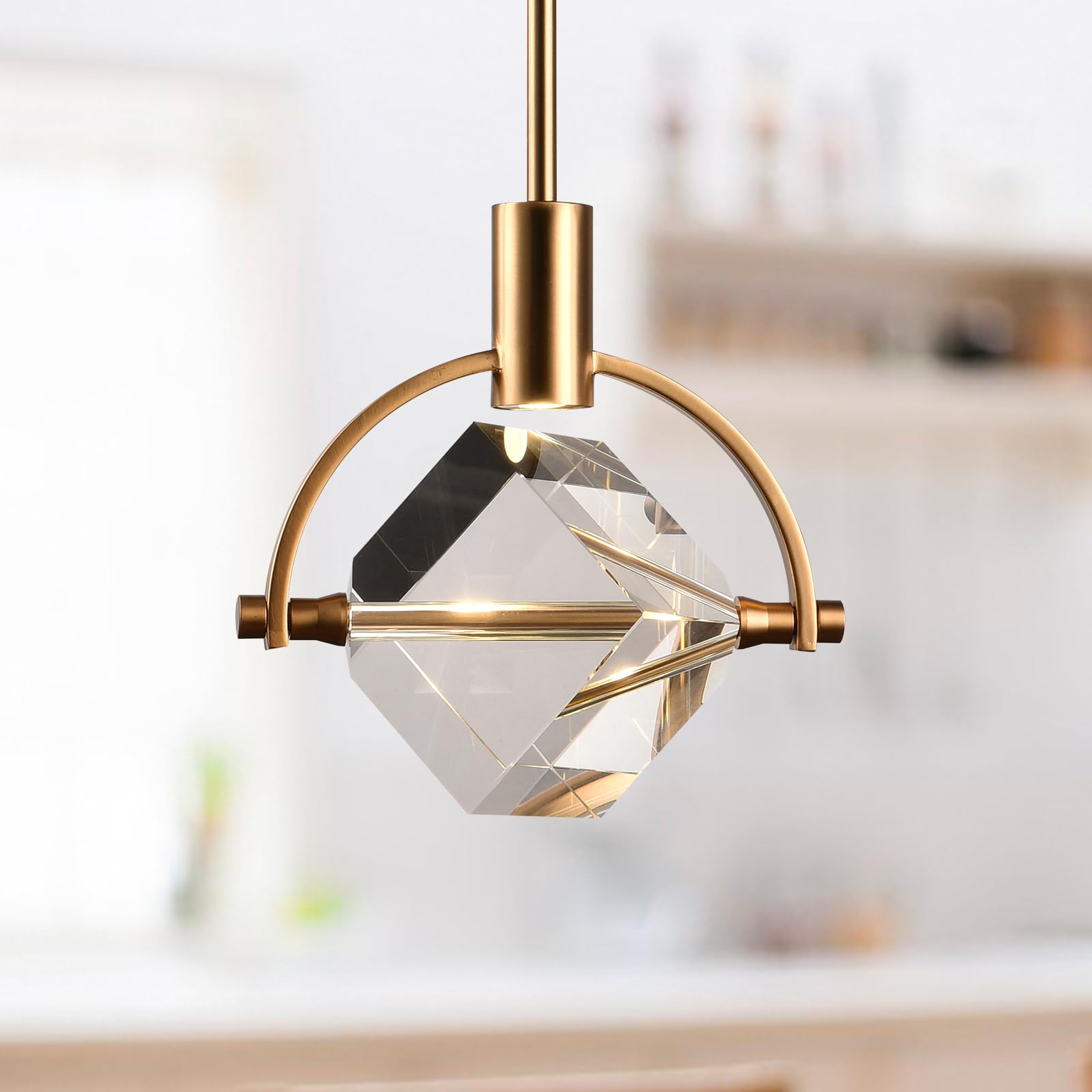 Photo 1 of Modern Raindrop Pendant Lights, Luxury Crystal Chandelier Ceiling, Small Single Hanging Light Fixtures for Bedroom Bathroom Dining Room Kitchen Island (Half Circle - Matte Brass)