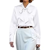 CBOO Women's Bow Tie Neck Button Down Shirts Silk Blouses Long Sleeve Elegant Satin Blouse Casual Dressy Business Tops