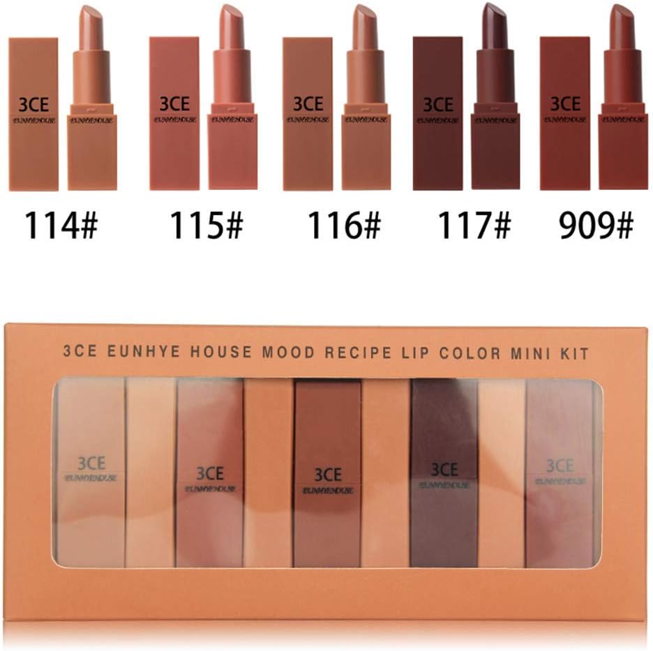 Matte Lipstick Set, Ichy 3CE Eunhye House Lips Makeup Matte Lipstick Set Moisturizing Lasting Easy Use Lip Balm 5 Colors Lip Tint Makeup