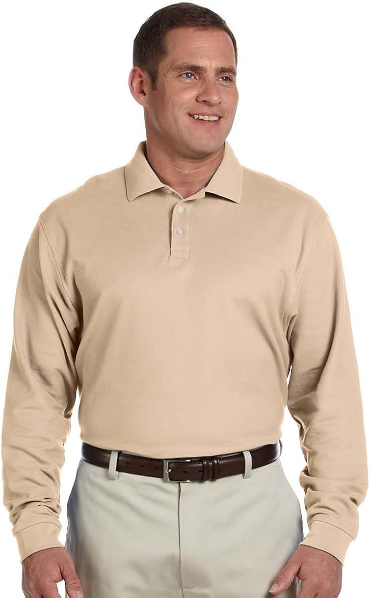 Devon & Jones Men's LongSleeve Durable Polo Shirt, Stone, XXLarge at