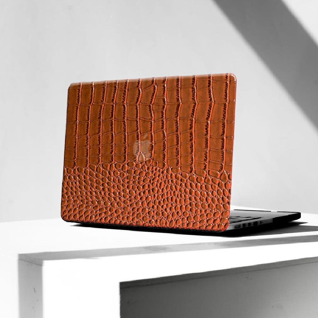 Photo 1 of KEROM Crocodile Case for MacBook Air 15 Inch 2025 2024 2023 M4 M3 M2 A3241 A3114 A2941, Textured Elegant Luxury Aligator Skin Snakeskin PU Leather Protective Hard Shell & Keyboard Cover, Brown