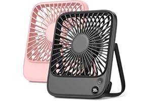 TOPK 2 Pack 5000mAh Portable Desk Fan, Ultra-thin Strong Wind Digital Display 4 Speeds Adjustable Small Quiet Battery Powered Personal Travel Fan for Bedroom, Office, Cruise, Library, Outdoor