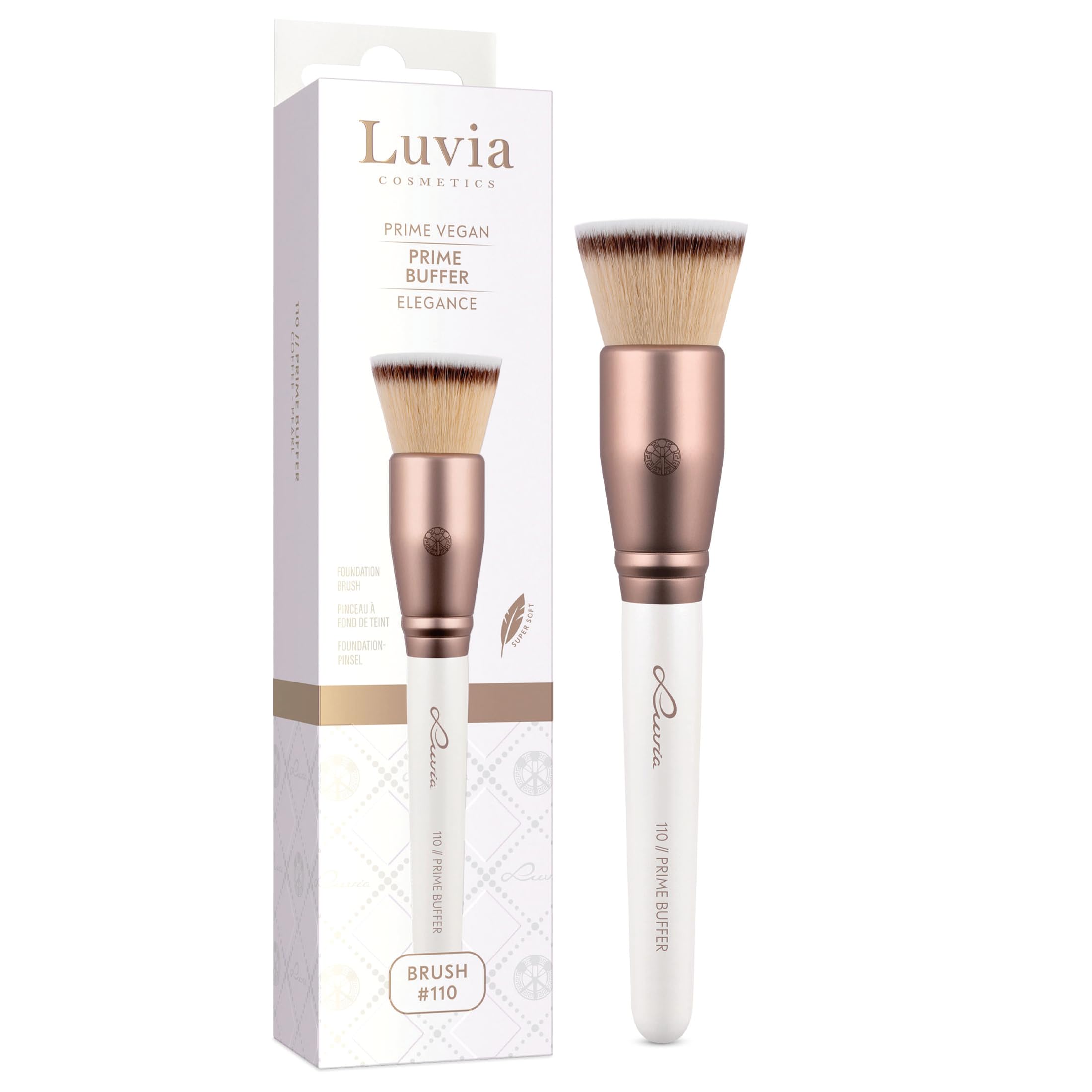 Luvia Cosmetics Brush Luvia, Prime Buffer, Foundation Make-Up Brush for Easy and Even Blending, Vegan Cosmetic Brush, Mother-of-Pearl/Coffee
