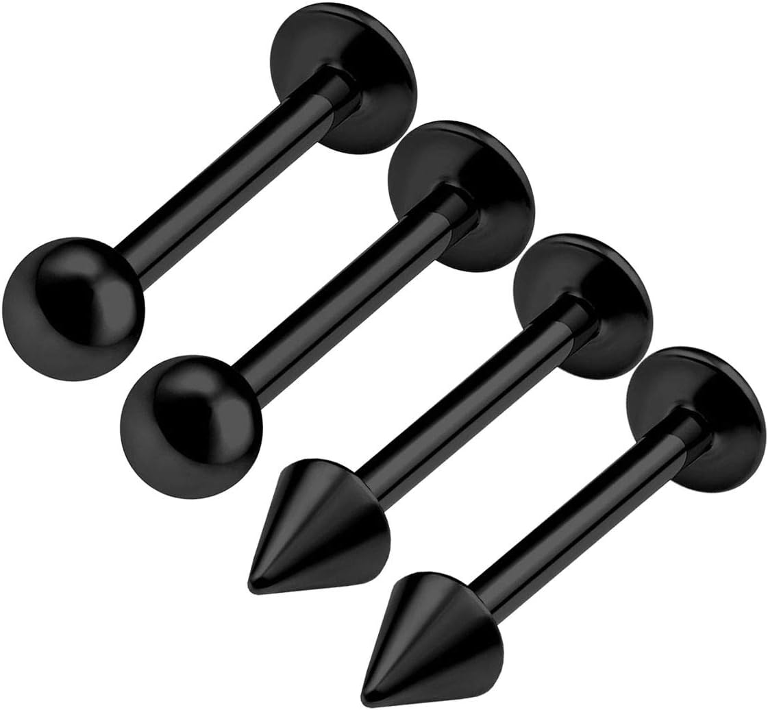 4PCS Stainless Steel Black Lip Labret 16 gauge 3mm Ball Spike Auricle Rim Earring Cartilage Piercing Jewellery See More Sizes