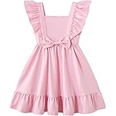 LIFAky Toddler Girl Dress Flutter Ruffle Sleeveless Square Neck Bow Summer Boho Swing Dresses 2-6T