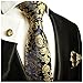 Paul Malone Necktie, Pocket Square and Cufflinks 100% Silk Navy Gold