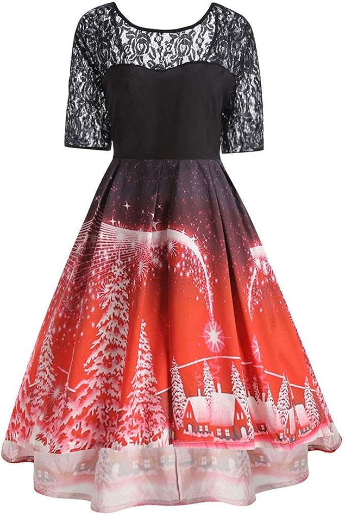 Longra Weihnachtskleid Damen Elegant Kleider Festlich ...