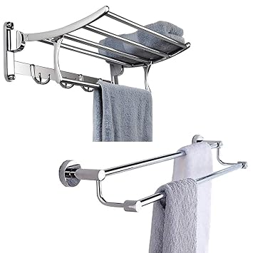 Plantex High Grade Stainless Steel Folding Towel Rack With Towel Rod Towel Rack For Bathroom Towel Bar Hanger Stand Bathroom Accessories Combo Amazon In Home Improvement