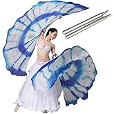 KIKIGOAL 100% Silk Belly Dance ISIS Wings Scarf Veil Fan with Telescopic Stick for Halloween Carnival Performance 1.4x2.7cm