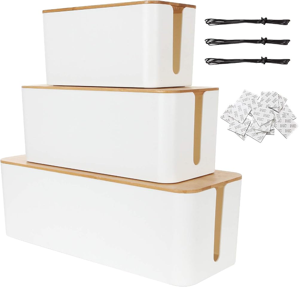 ASelected Cable Management Boxes 3 Pack White Plastic Wire Organizers Hide Cords
