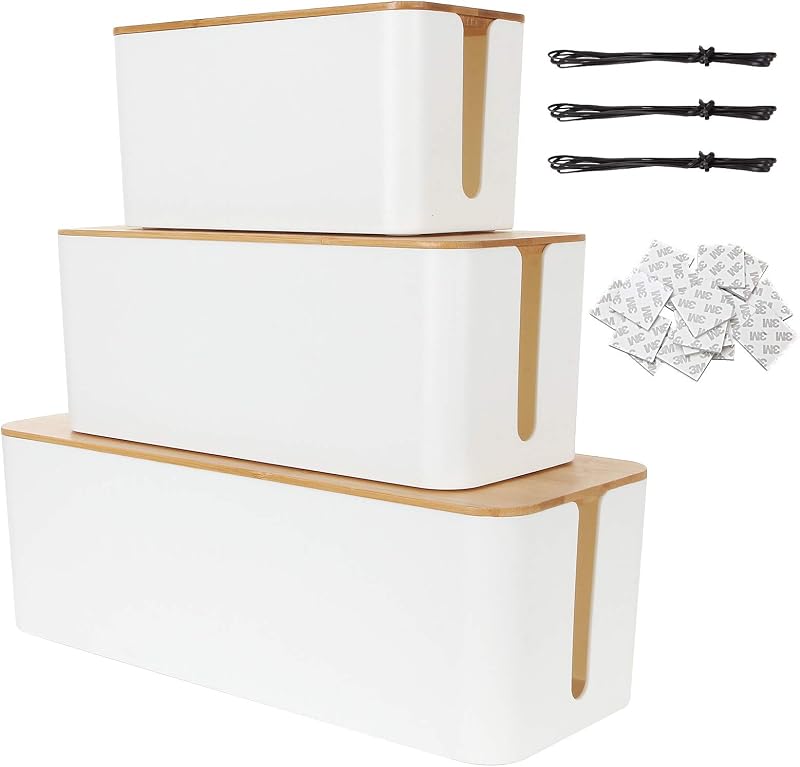 ASelected Cable Management Boxes 3 Pack White Plastic Wire Organizers Hide Cords