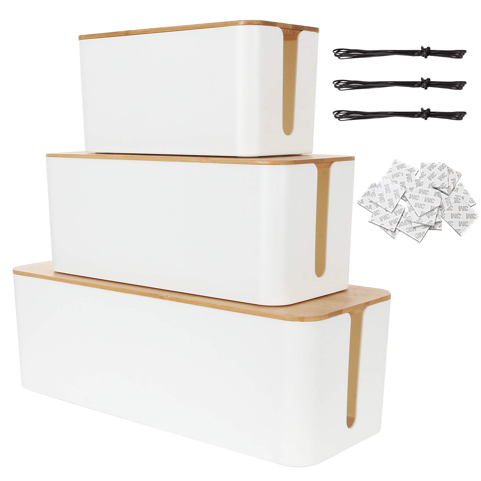 ASelected Cable Management Boxes Pack of 3 Cable Tidy Box Plastic Wire Organisers Hide Extension Lead and Electrical Cables (White)