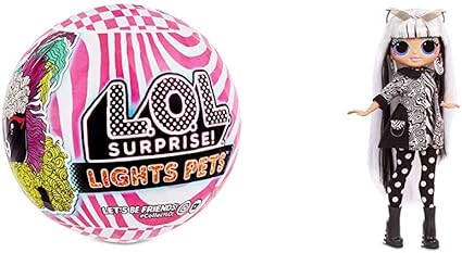 Amazon.com: L.O.L. Sorpresa! Luces mascotas con cabello real y 9 sorpresas incluyendo luz negra con luces de O.M.G. Muñeca de moda Groovy Babe con 15 sorpresas: Toys \u0026 Games