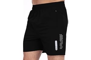 TUREFACE Men's Quick Dry Active Shorts Drawstring Elastic Waist Shorts with Zipper Pockets Reflective Strip