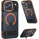 MAKAVO Magnetic for iPhone 17 Pro Case with Stand, Compatible with MagSafe, Slim Translucent Matte Military-Grade Drop Protection Phone Cover, Orange