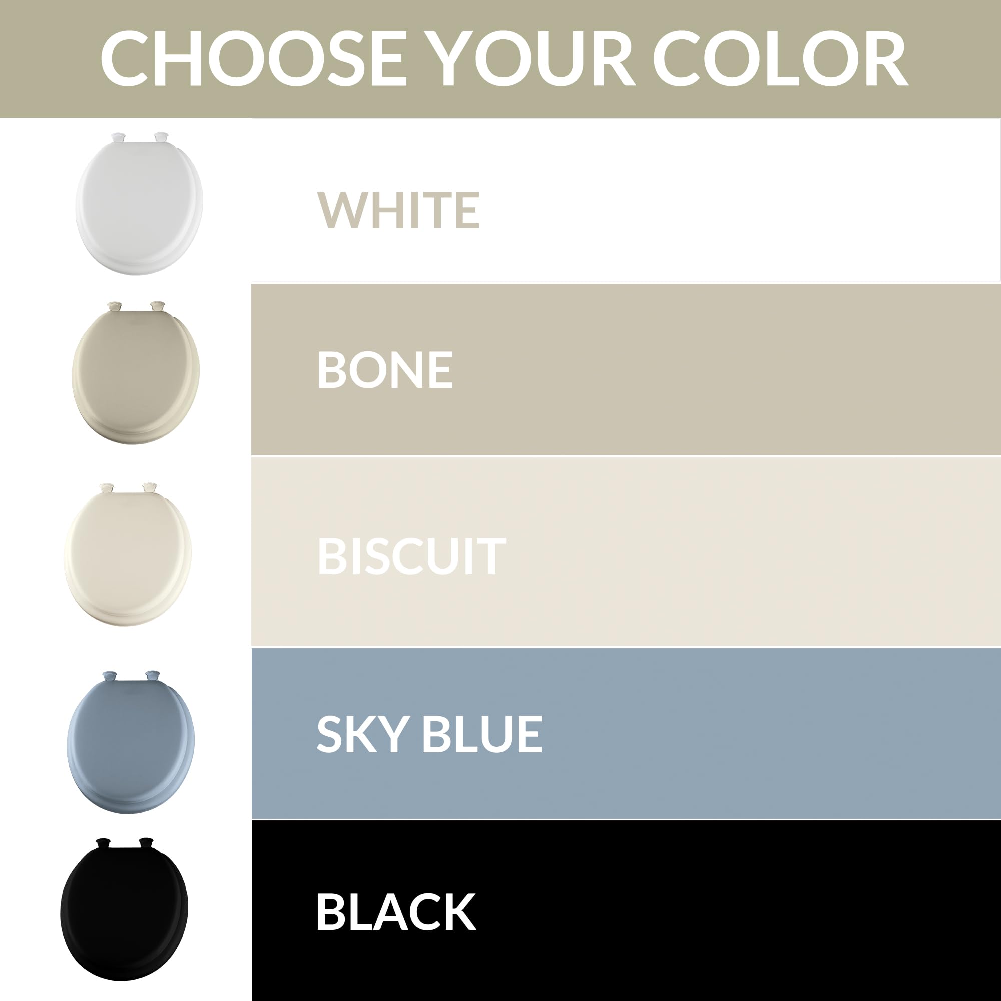 Mayfair Padded Toilet Seat, Cushioned Soft Vinyl over Wood Core Seat, Secure Hinges, Easy Clean, Round, White