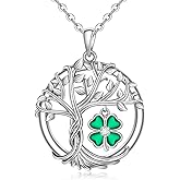 Talonior Shamrock Necklace St Patricks Day Necklace Clover Tree of Life Shamrock Pendant Sterling Silver Luck Celtic Irish Green Jewelry Gifts