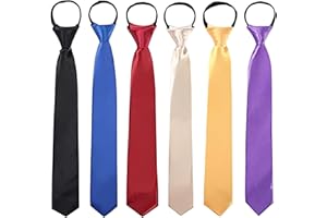 LHKJ 6 Pcs Boys Zipper Pre-Tied Solid Neckties Solid Adjustable Ties Kids School Boy Wedding Elastic Neck Tie