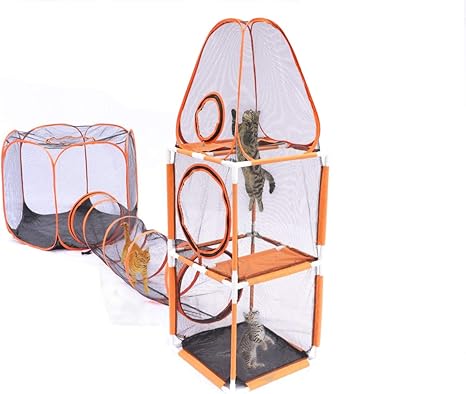 Dyc Parc Pliable Portatif Pour Animaux De Compagnie Tente De Tunnel De Chat Utilisation D Interieur Et Exterieure Ensemble De 3 Amazon Fr Animalerie