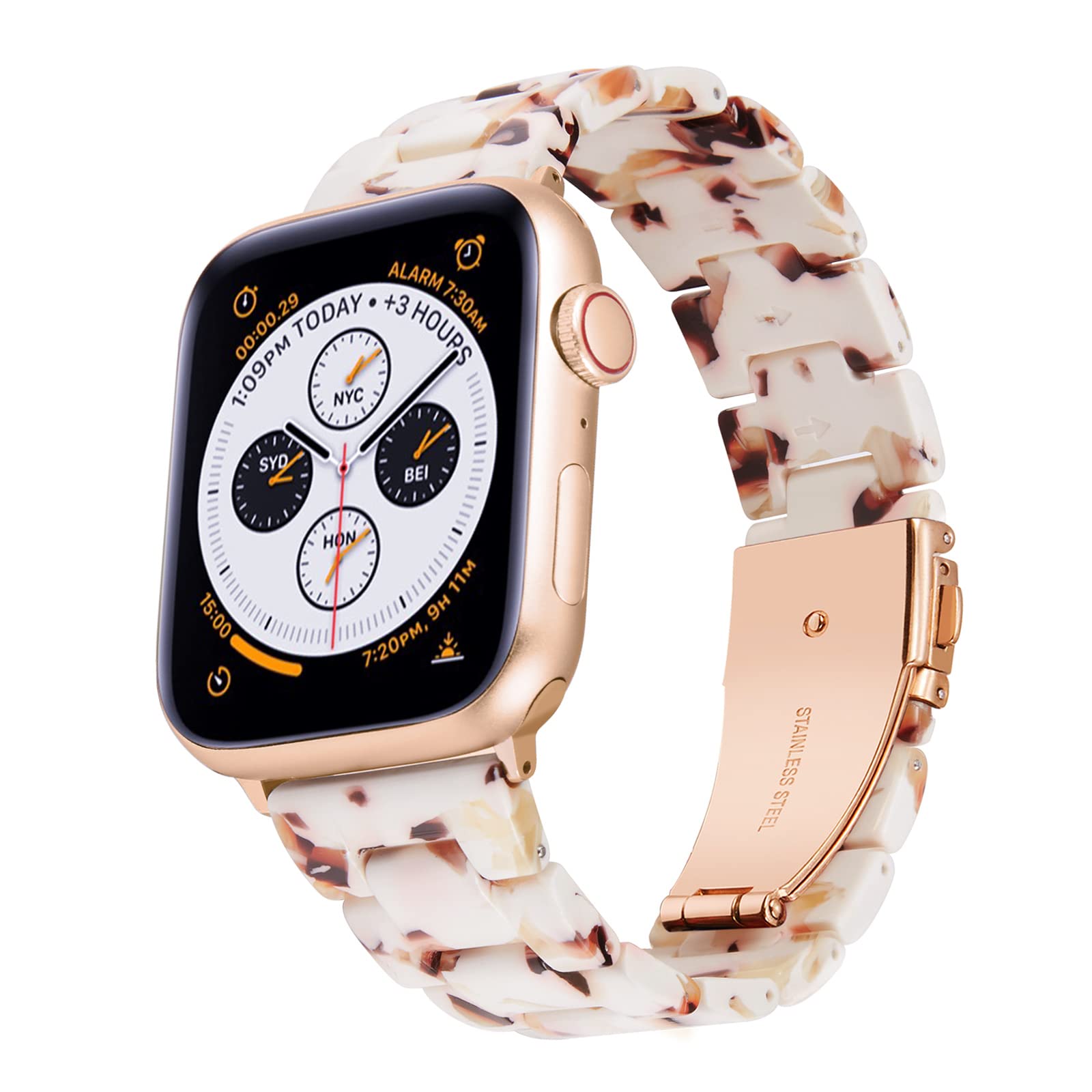 Photo 1 of BINLUN Compatible with Apple Watch Bands 38mm 40mm 41mm 42mm 46mm for Women Men Lightweight Resin Watch Straps Bracelet Compatible with iWatch Series 10/9/8/7/6/5/4/3/2/1/SE2/SE, Naugat White