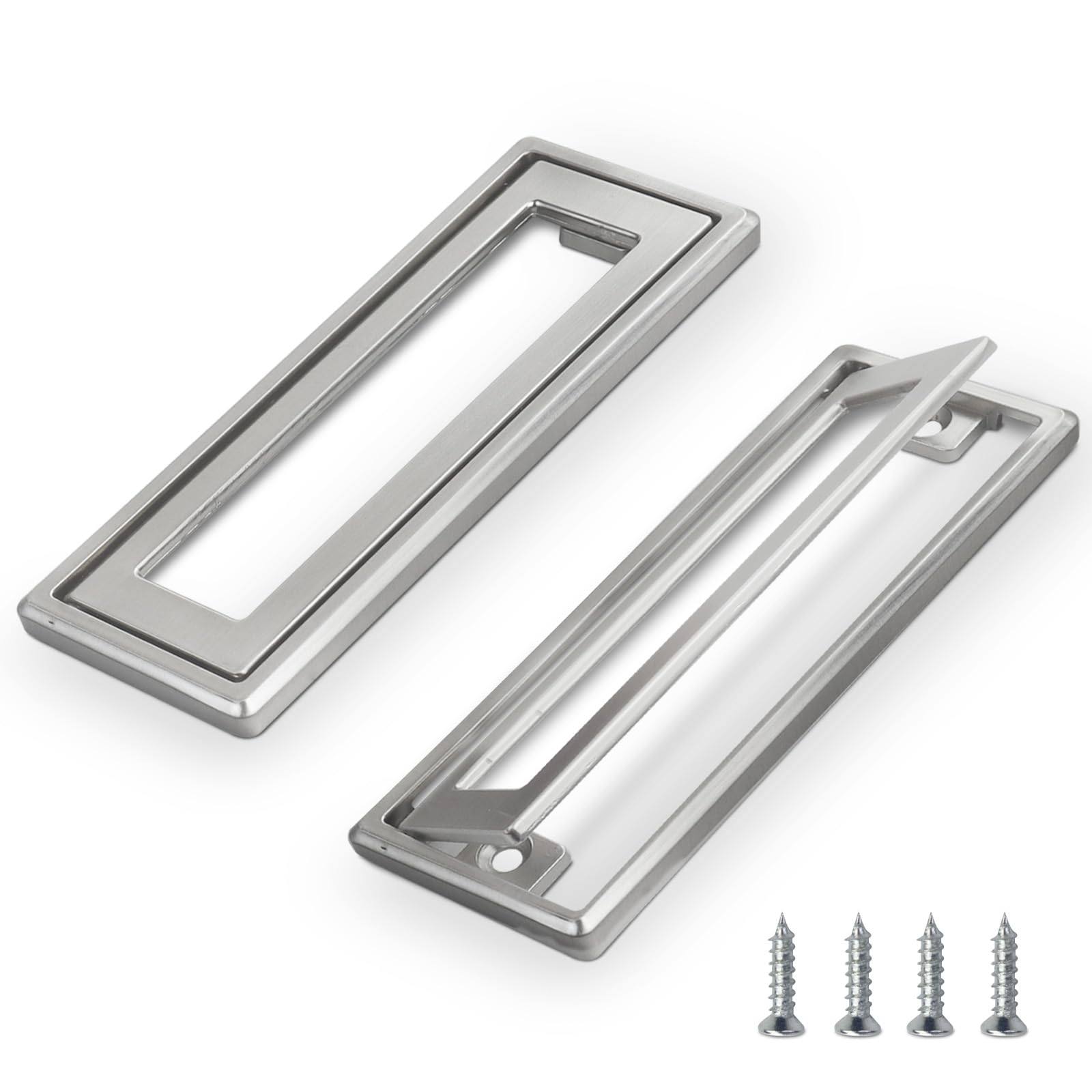 Fatiya 2Pcs Black Square Recessed Flush Door Pull, Handles for Cabinets and Drawers Zinc Alloy, Metal Trap Door Recessed Pull Handles Flat, Square Hatch Pull Handle for Cupboard, 4.5 * 1.7in (Silver)