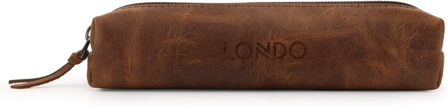 LONDO Genuine Leather Zipper Pen, Pencil & Cosmetic Case - Pouch Stationery Bag, Brown - Image 5