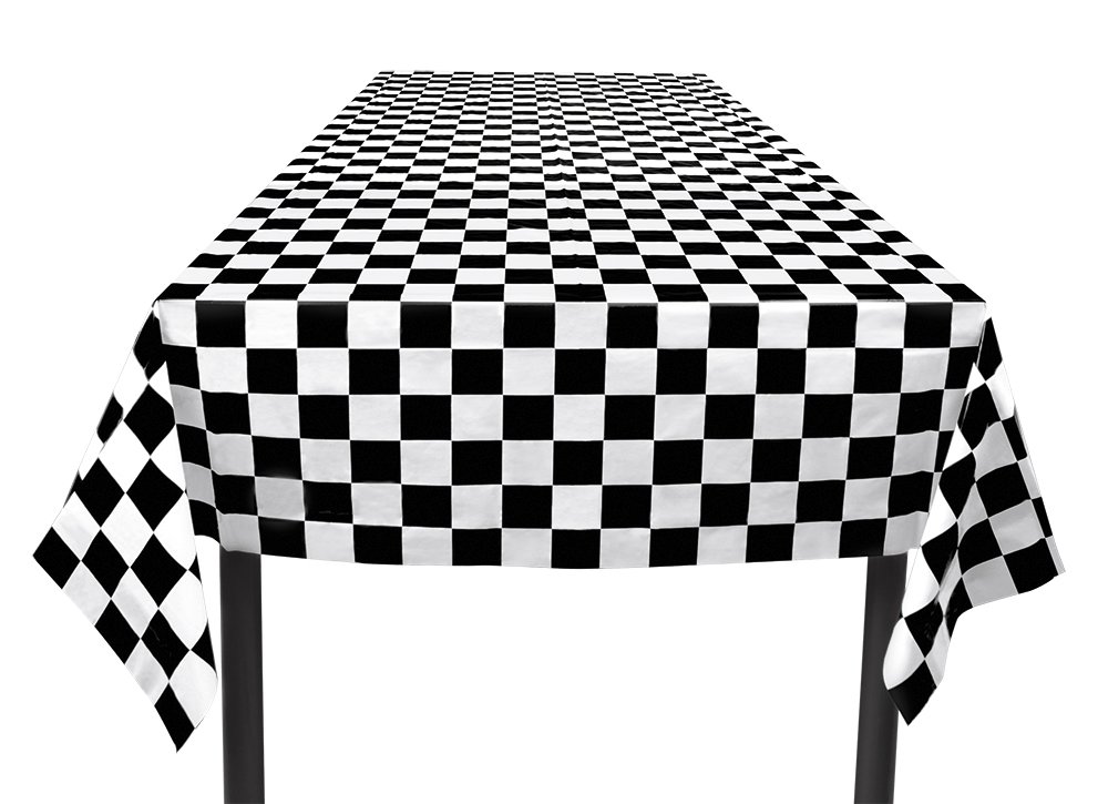Boland Racing Checkered Flag Tablecloth - Rectangular Black Plastic Table Cover - Perfect for Race-Themed Parties and Events