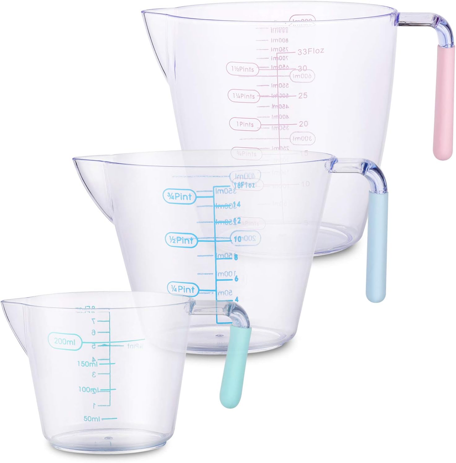 3Pack Plastic Measuring Jugs 1 Litre, Measuring Cups Plastic Jug for Baking Jam Maker, Rice Measuring, Pouring jug