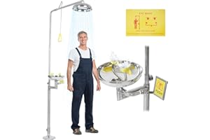 lukar Emergency Shower Eye Wash Station, 304 Stainless Steel Eyewash Shower Station, 90.55" Combination Eye Wash Station and Shower, with "Emergency Shower Eyewash Station" Sign, NPT Threads