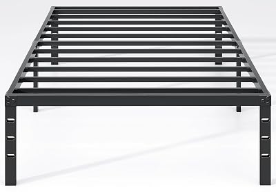 NEW JETO Metal Bed Frame,Twin Size Bed Frame with Storage Space,Heavy Duty Sturdy Mattress Foundation,Easy Assembly,No Box Spring Needed, Black,14 Inch,Twin