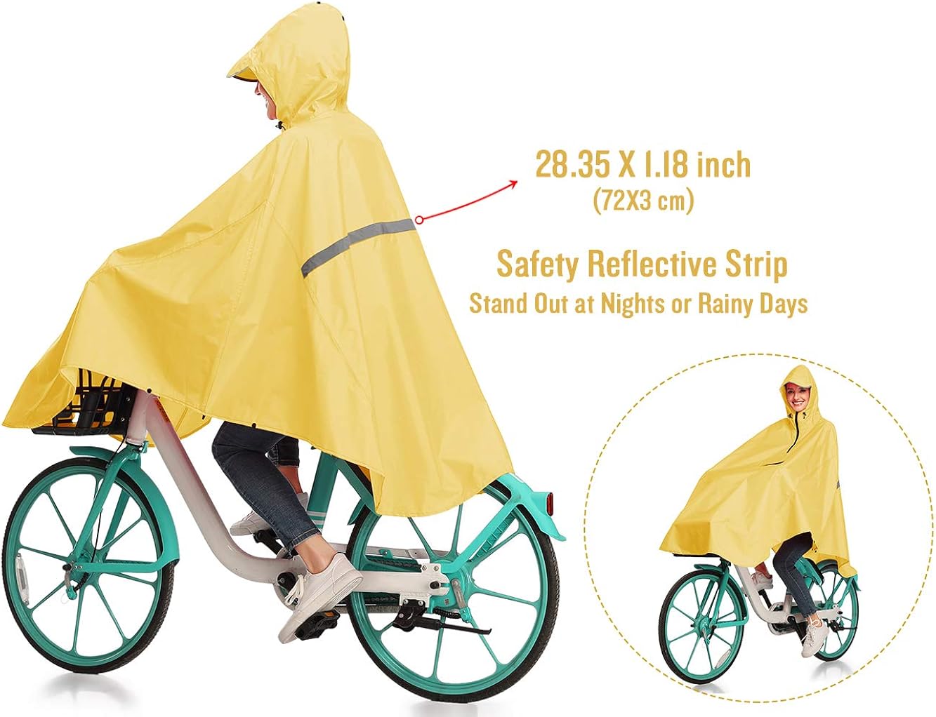 Resuable Bike Bicycle Camping Rain Capes with Reflective (Yellow): Clothing