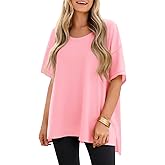 Tankaneo Womens Oversized Scoop Neck Tshirts Summer Casual Short Sleeve Tops Side Slit Loose Fit Basic Tee Shirts