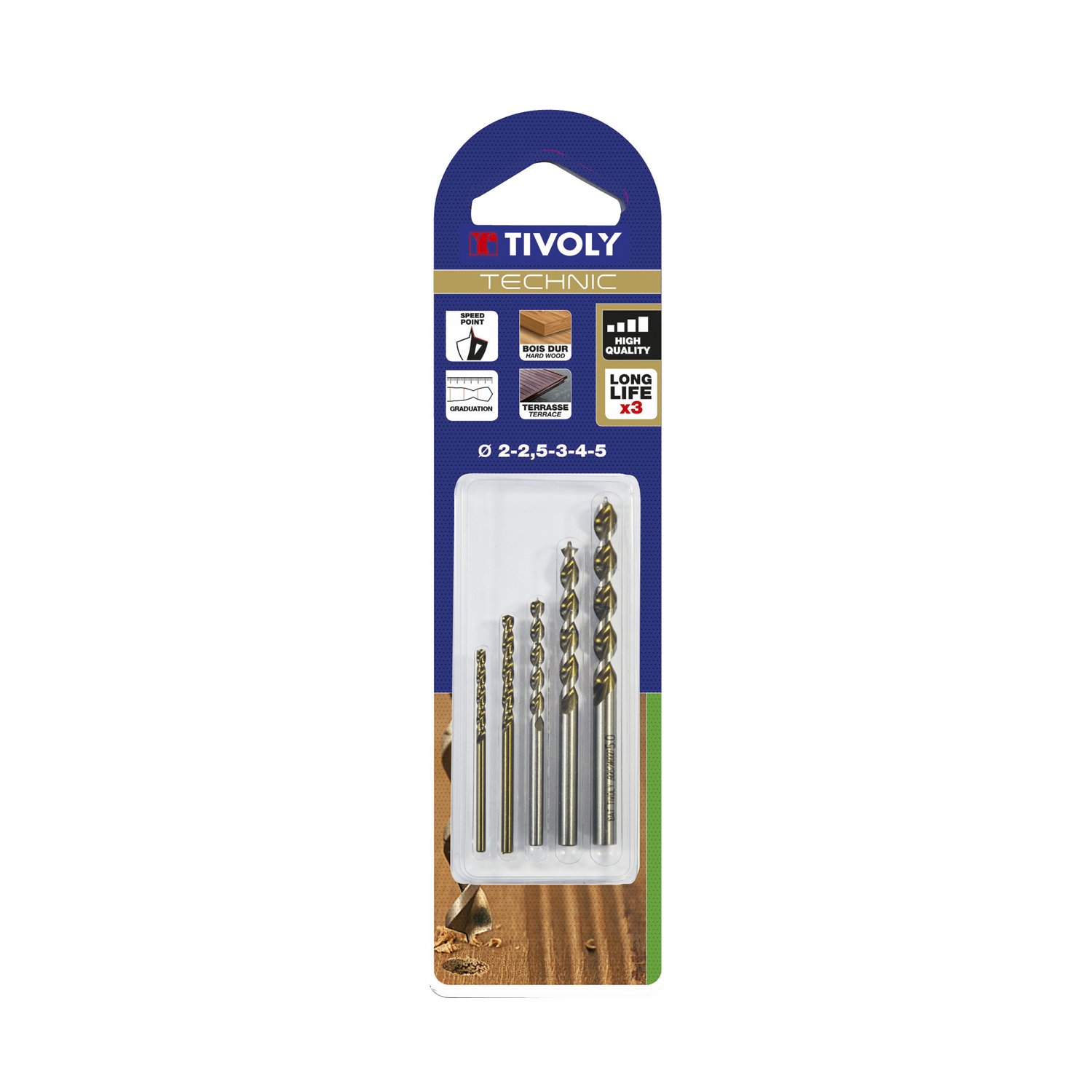 Tivoly 10864070003 Wood Drill Technic Stamped, Gray, Bronze, Set of 5 Pieces