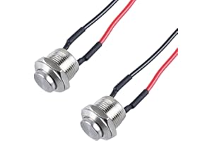 DMWD 2pcs 12mm Super Mini Metal Waterproof Anti-Vandal Momentary Push Button Switch Silver Shell 1/2" Mounting Hole 0-220V (ON)-Off 2Pins 1NO High Head