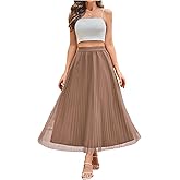 SHENHE Women's Tulle Skirt Mesh Pleated Layered A Line High Waist Elegant Flowy Long Skirt
