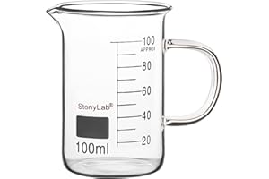 stonylab Glass Beaker with Handle, Borosilicate Glass Graduated Low Form Griffin Beaker with Handle and Pouring Spout, 100 ml