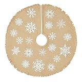 Snowflake Burlap Cotton Fringed Border Mini Tree Skirt 21 Inches Holiday Decoration