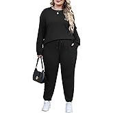 Nemidor Womens Plus Size 2 Piece Fall Matching Lounge Sets Tracksuits Casual Ribbed Knit Long Sleeve Outfits with Pocket