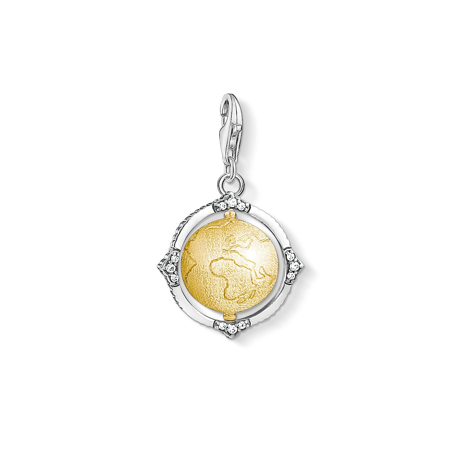 Thomas Sabo Charm pendant Vintage globe 925 Sterling Silver, Blackened; 18k Yellow Gold Plating