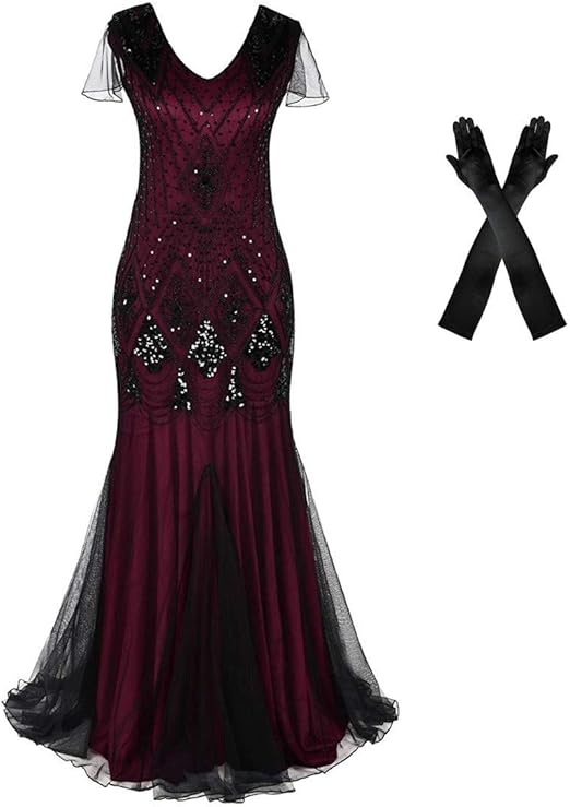 Amazon.com: Women Evening Dress 1920s Flapper Cocktail Mermaid Plus Size Formal Gown with Long 