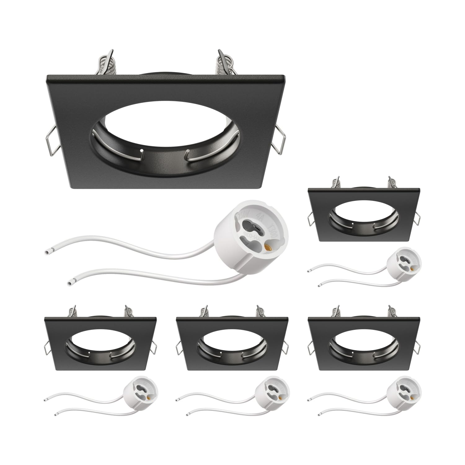 ledscom.de 5 Pieces Ceiling recessed Frame RIR recessed Frame Black matt Angular (LED/Halogen/GU10/MR16/PAR16/50mm) incl. GU10 Socket — image 1