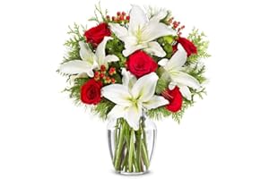 From You Flowers - Classic Christmas Lily Bouquet - Premium with Glass Vase | Fresh Flower Bouquets for Birthday, Anniversary, Get Well or Celebration
