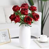 Veryhome 10 Pcs Artificial Silk Roses 8CM Single Stem Blooming Wedding Bouquet view 4