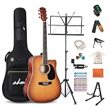 ADM Beginner Acoustic Guitar, Kids Students Cutaway Guitar Bundle Free Lessons with Gig Bag, Tuner, Strap, Picks, Extra Strings etc (Brown-Cutaway, 41 Inch)