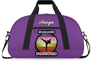 Custom Name Taekwondo Karate Duffle Bag for kids Boy Girls - Personalized Martial Arts Gear Bag, Taekwondo Purple, 19.7"x11"x