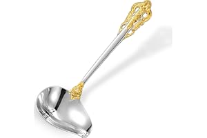 KEAWELL Luxury 7.3" Sauce Ladle, 18/10 Stainless Steel, Gold Accent, Small Gravy Spoon for Home. Solid and Sturdy, Dishwasher