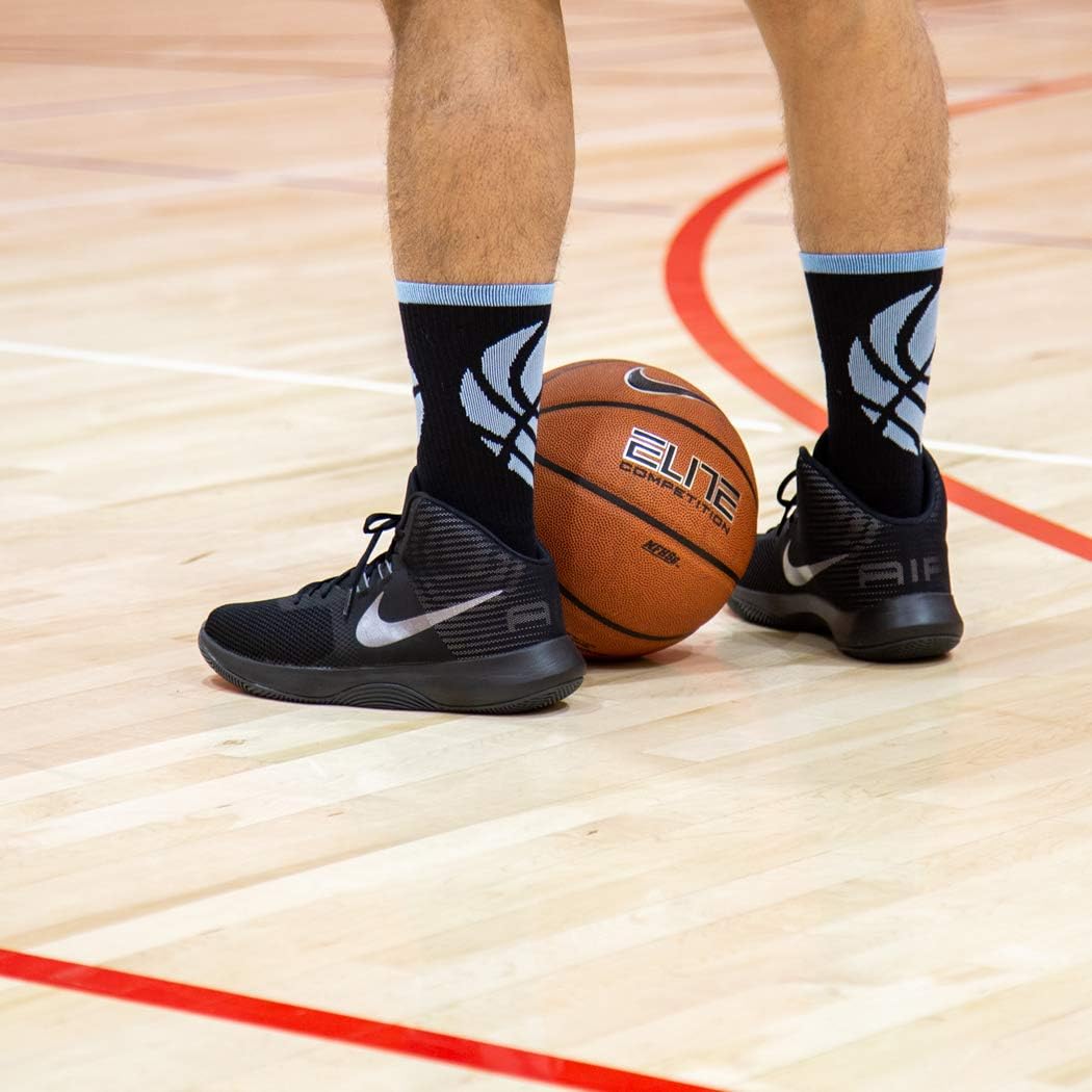Basketball Sock | Athletic Mid Calf Woven Socks | Basketball Wrap | Black and Carolina Blue: Clothing