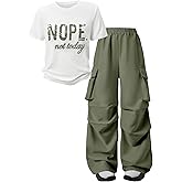 SHENHE Girl's 2 Piece Outfits Baggy Cargo Pants Set Short Sleeve Graphic Tee and Pants