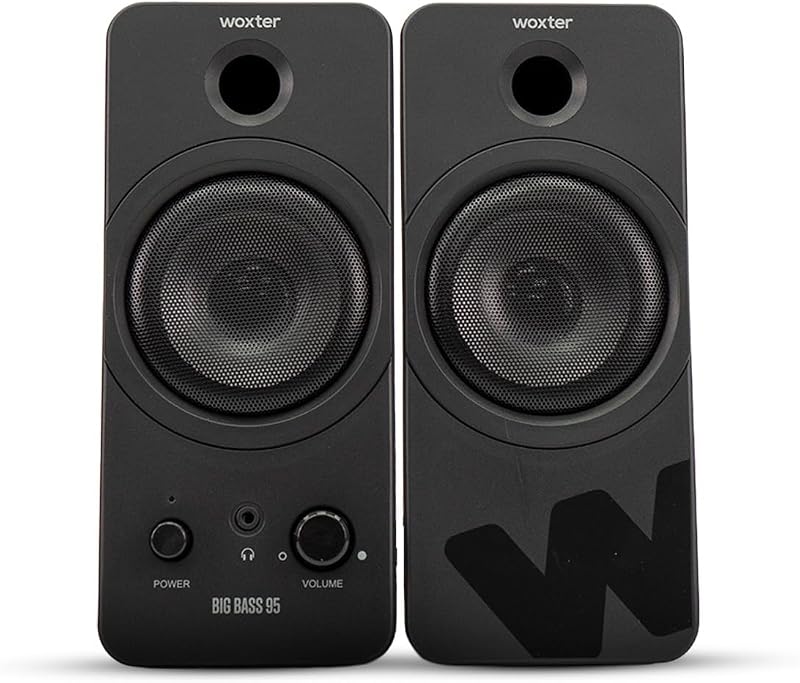 Big Bass 95 - Colunas multimédia estéreo, 20W, ligação potente, 3,5mm, botões e ligações AUX e auscultadores à frente, PC/Smartphones e consolas de jogos